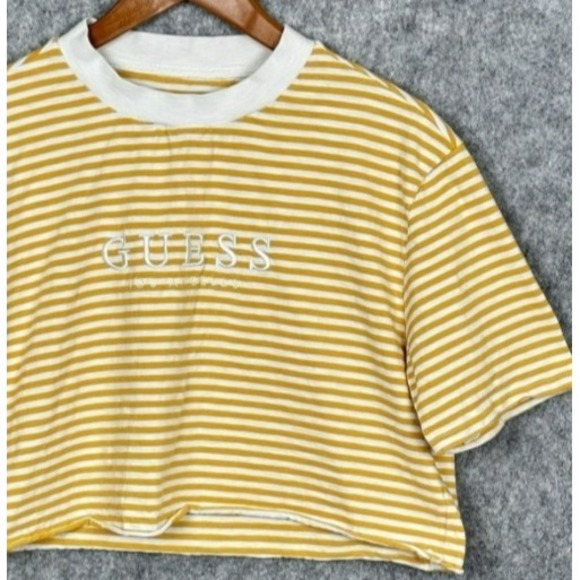 Guess Y2K Upcycled Yellow Striped Crop Top Womens S Streetwear Skater Tomboy - Picture 4 of 7